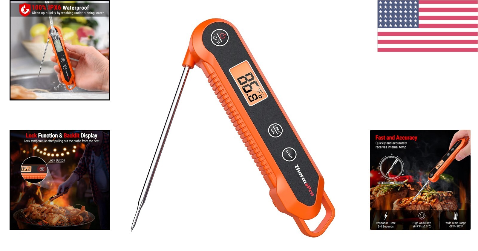 Premium Digital Kitchen Thermometer - Instant Read, Lock & Calibration Features