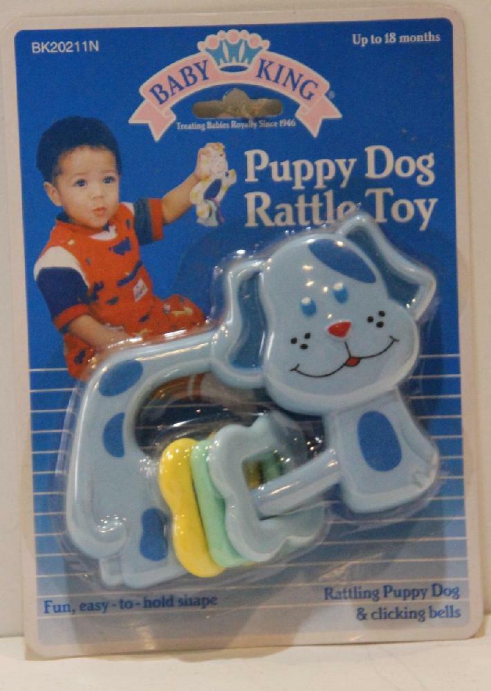 Baby King Dog Rattle, Baby Shower, Blue, Pink, Yellow or White