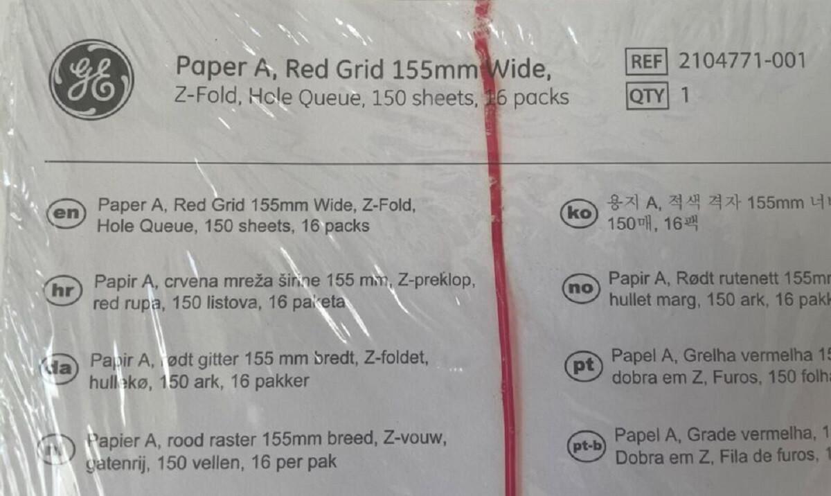 150 Pk, GE ECG EKG Thermal Paper Z-Fold For GE MAC 2000, MAC VU360 2104771-001