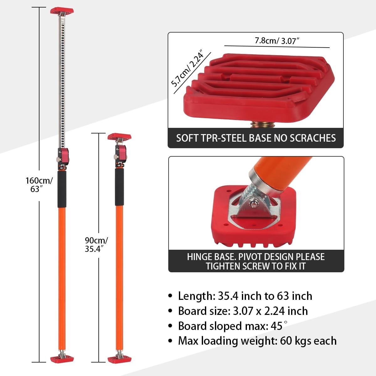 Adjustable Support Pole 2-Pack Telescopic Rod 35-63in Construction Ceiling