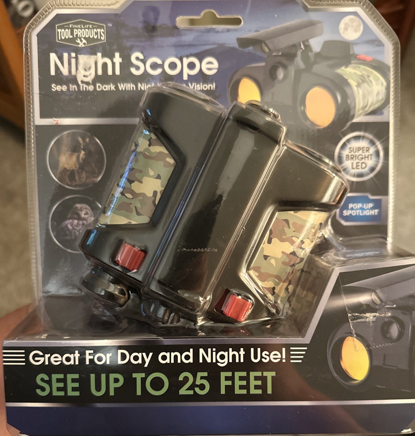 Night Scope See Up To 25 Feet Great For Day Or Night Use Pop-Up Spotlight LED