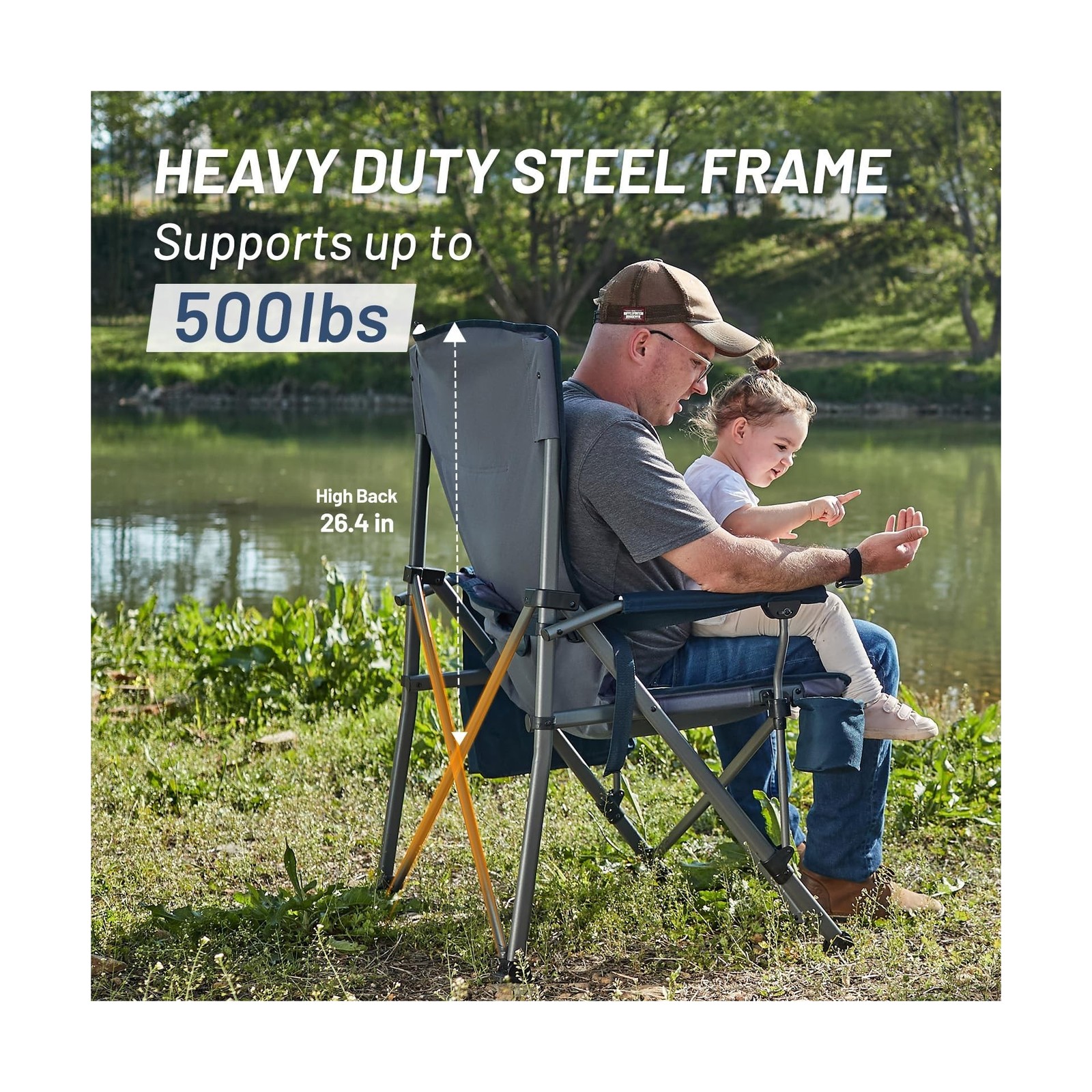 TIMBER RIDGE Oversized Folding Camping Chair with Lumbar Support Adjustable H...