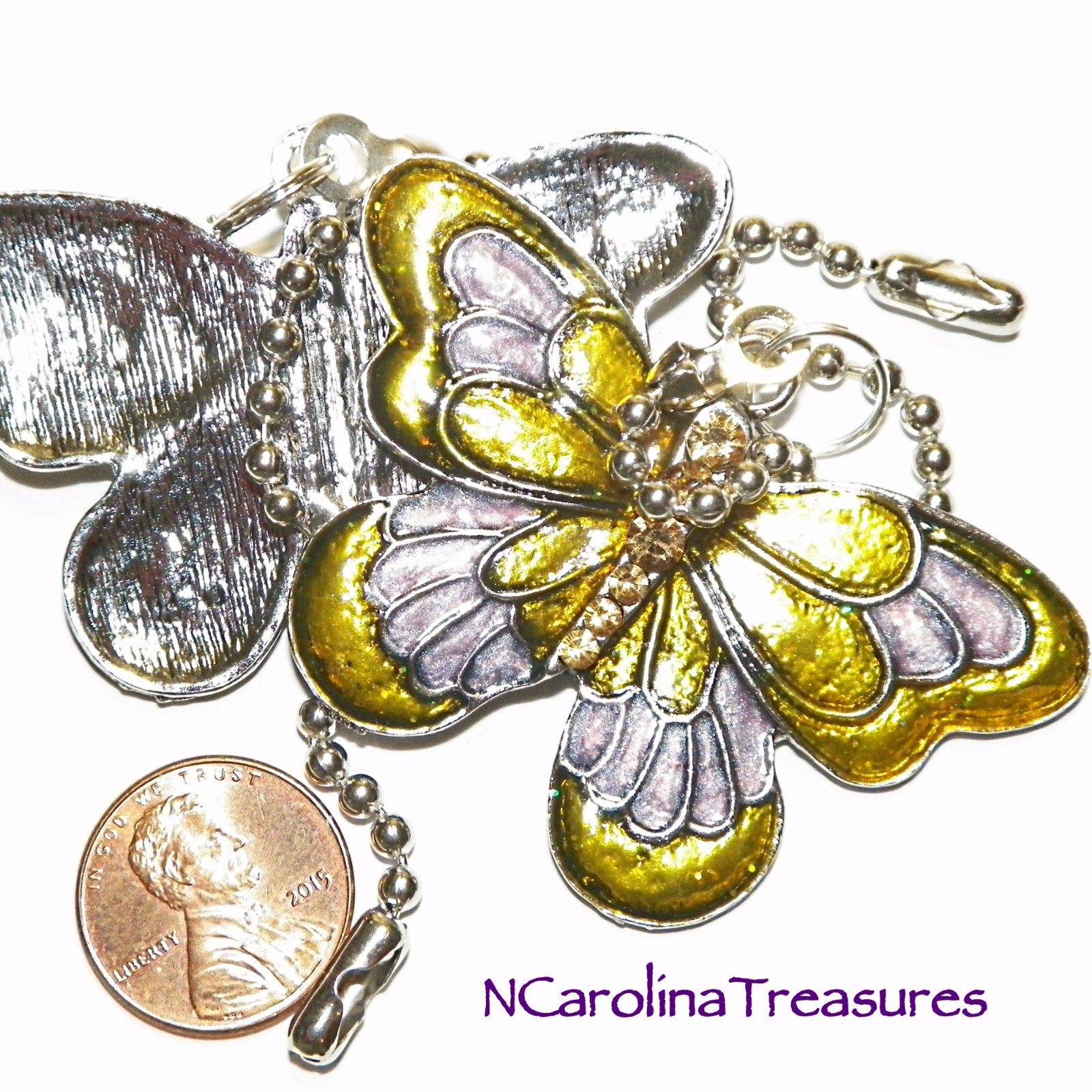 BUTTERFLIES BUTTERFLY SILVER GOLD PURPLE CEILING FAN LIGHT SWITCH PULL LARGE PR