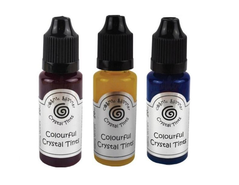 Cosmic Shimmer Crystal Tints 20ml Blue Aquamarine-, Yellow Citrine, Rose Quartz