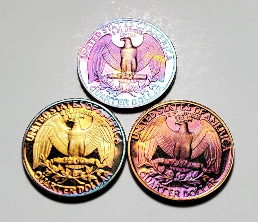 3 X TONED 1985 S WASHINGTON QUARTER PROOF UNC #W108