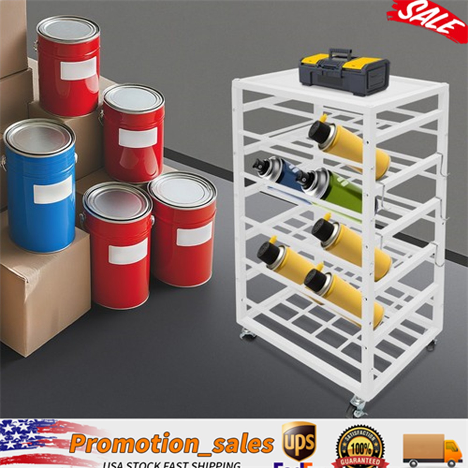 5 Tiers Rolling Paint Storage Cart Mobile Paints Organizing Trolley/Holding Rack