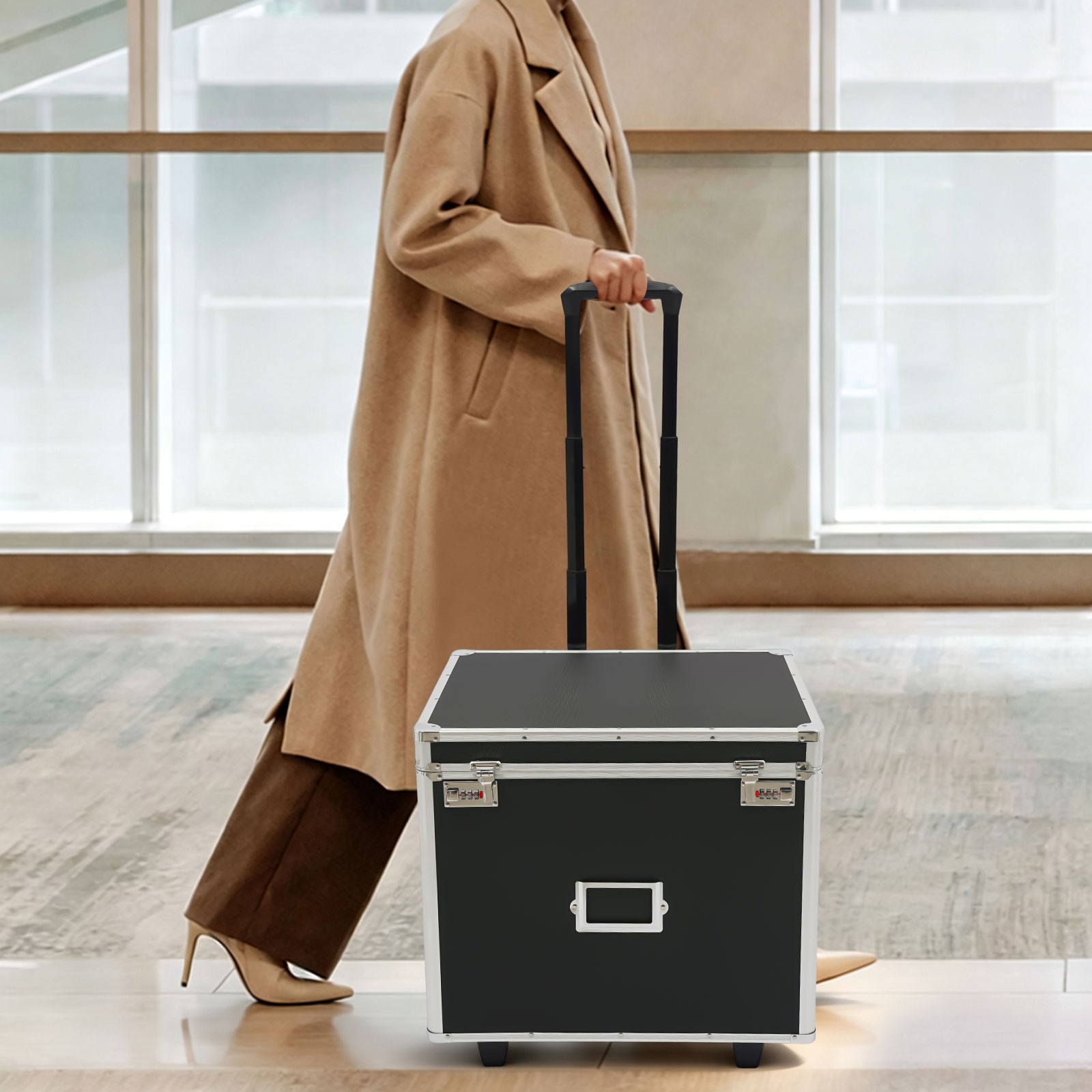 Aluminum Alloy File Lock Box, Hand pull File Case Locking Mobile Business Box