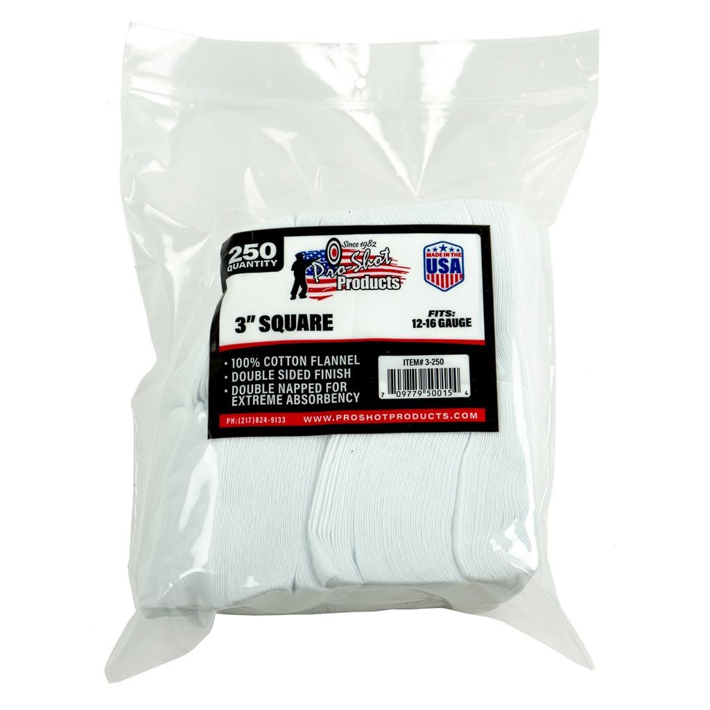 Pro-Shot Gun Cleaning Patches Cotton for 20-12ga Shotgun 3 Inch 250