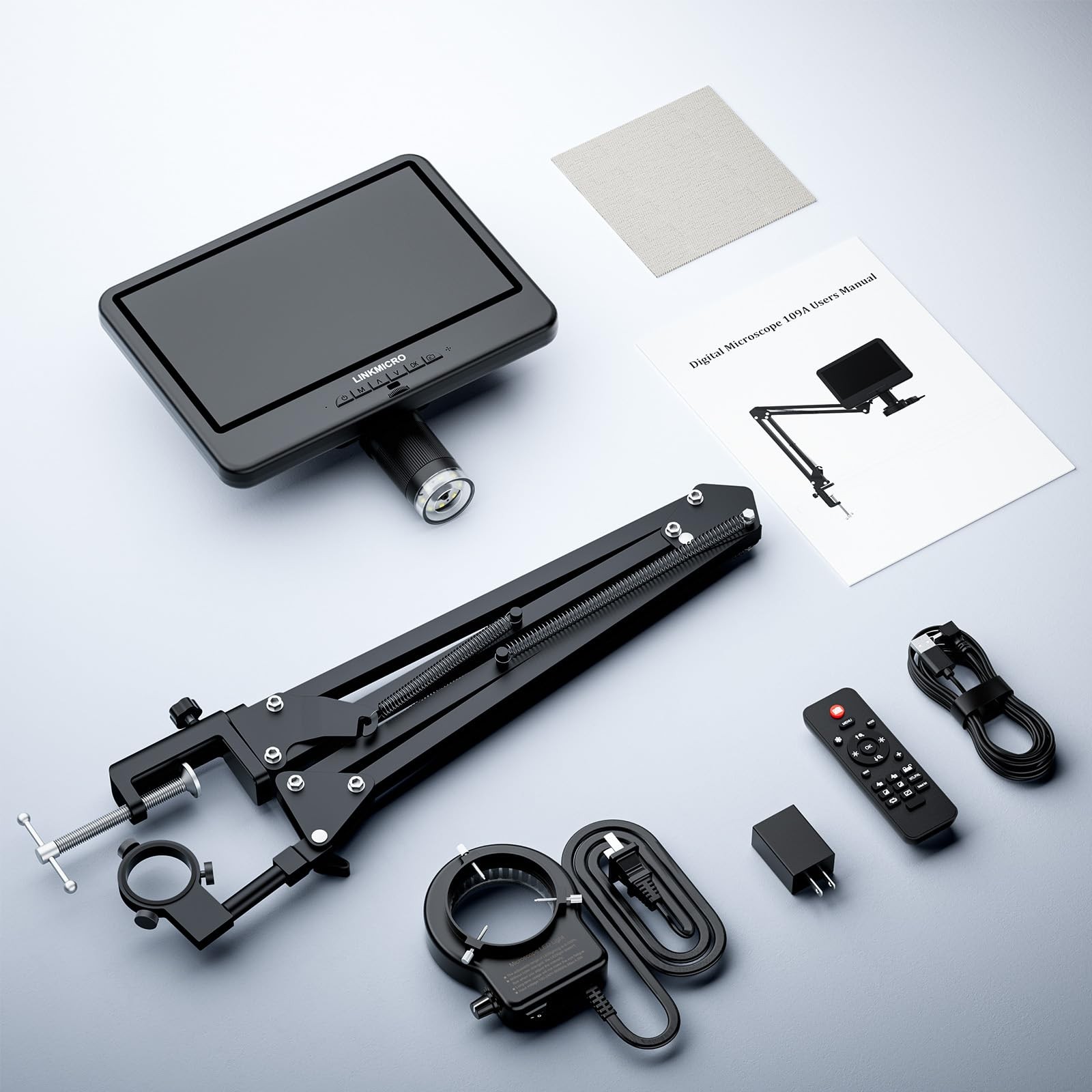 LINKMICRO LM109A 10.1'' Digital Microscope with Flex Arm Stand, 10.1", black