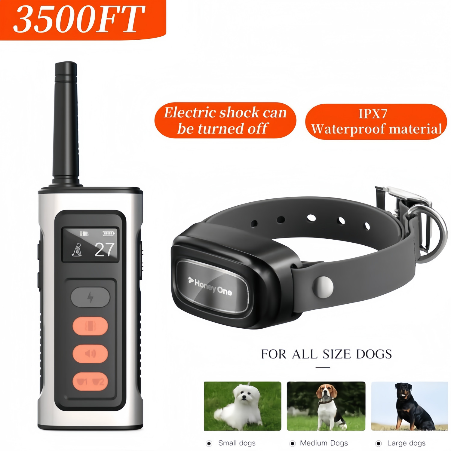 Anti-barking remote collar waterproof control range 3500FT suitable for all dog