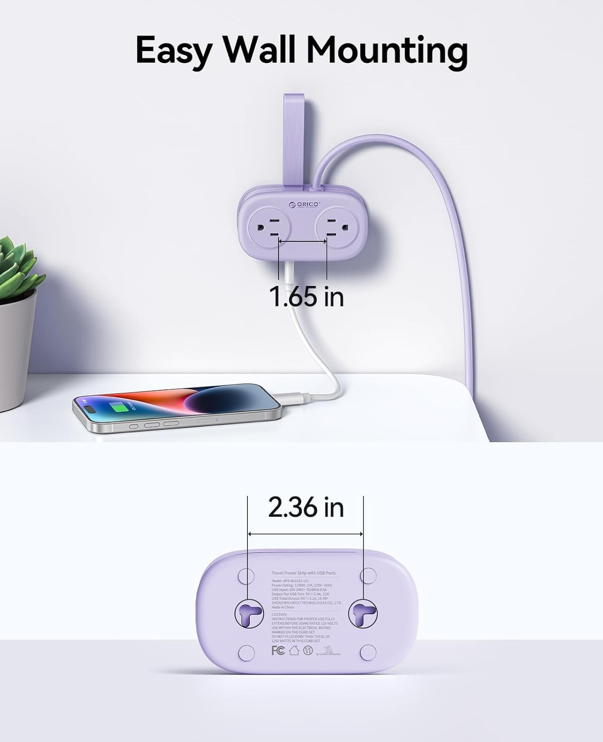 ORICO 7-in-1 Power Strip Extension Cord Small Power Strip Power Strip for Travel