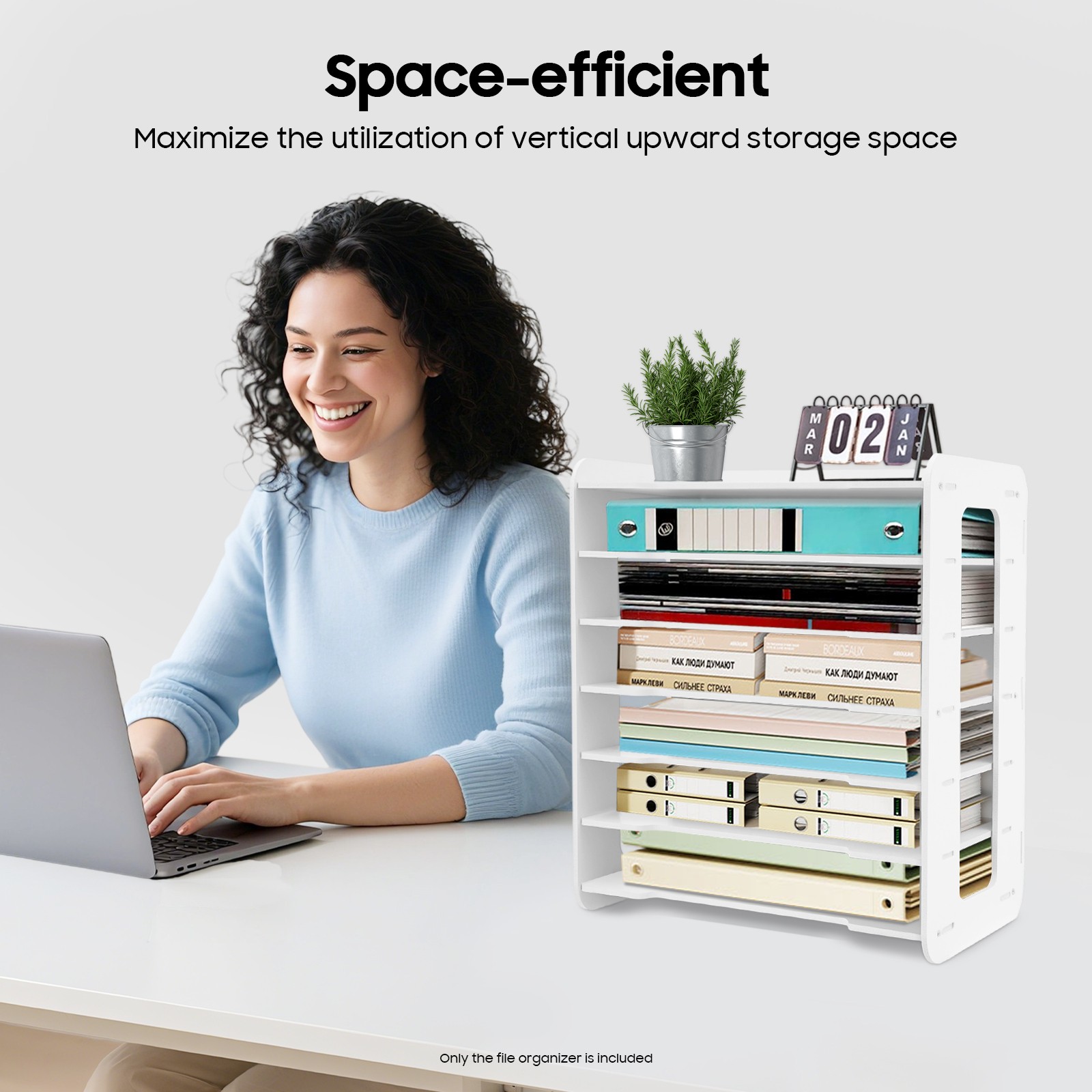 7 Tier White Wooden Desktop Storage Rack Home Office Desk Letter File Organizer