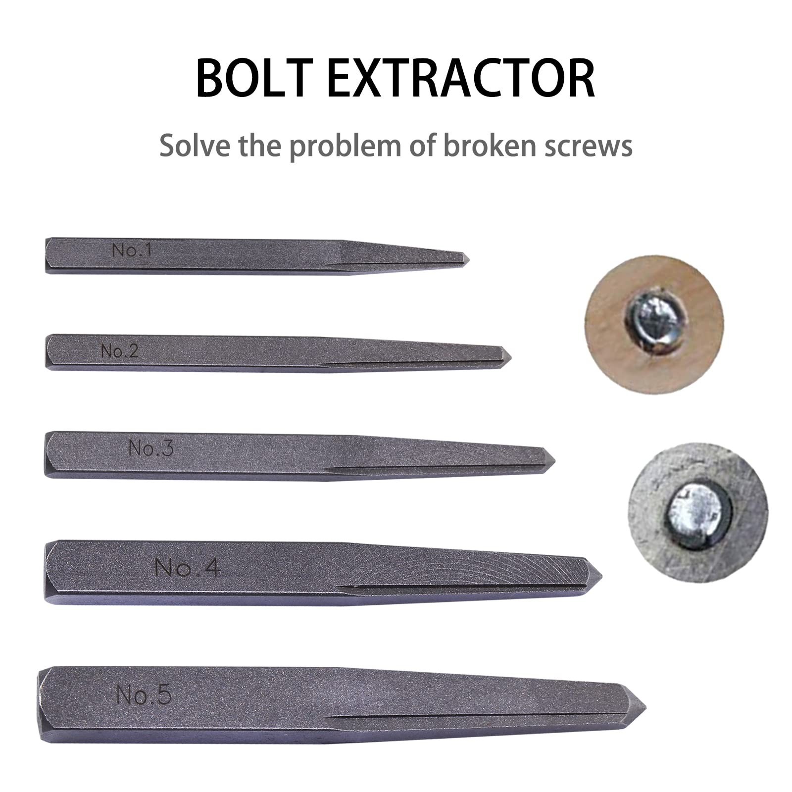 5 Pieces Easy Out Bolt Extractor Set, Straight Fluted Screw Extractor, Broken...
