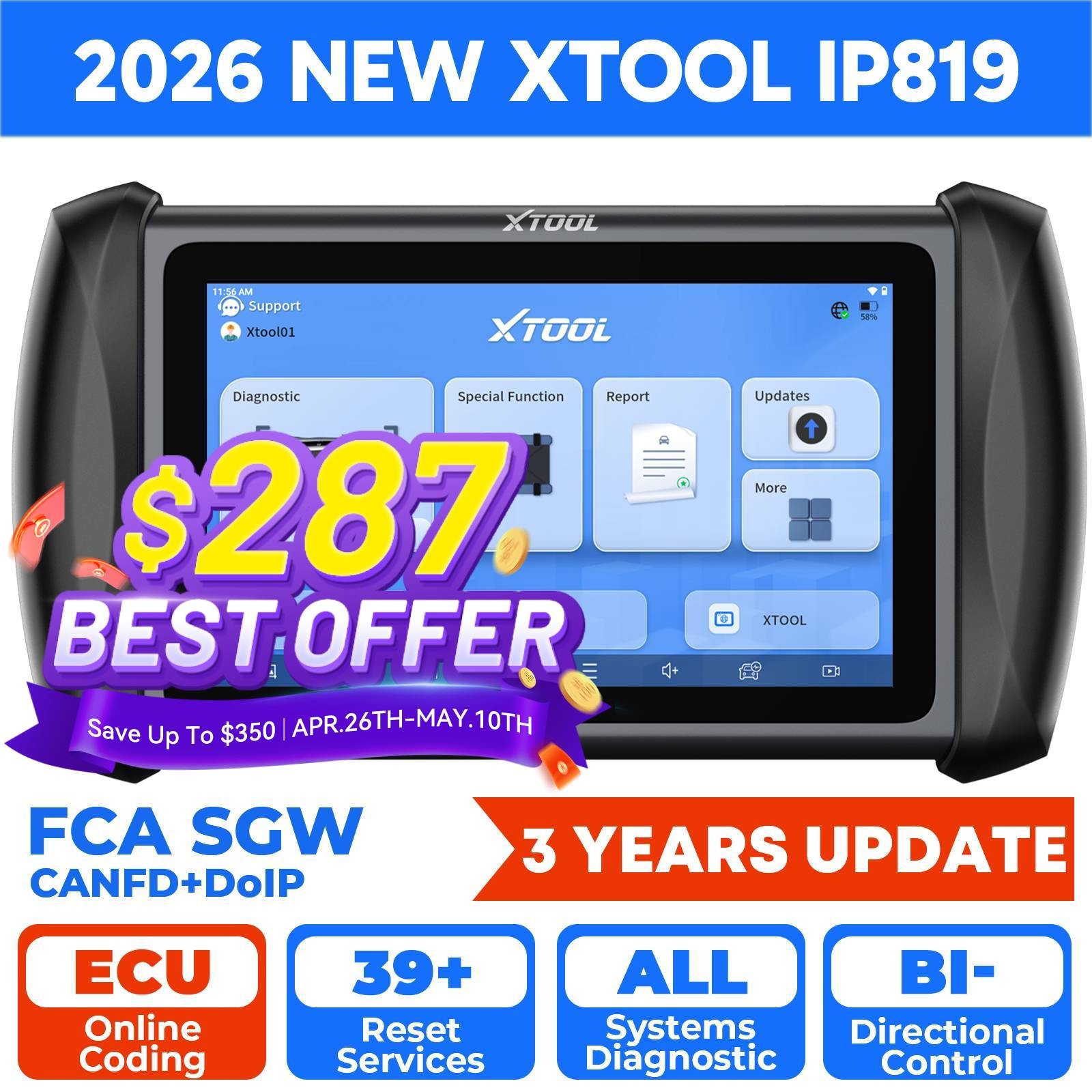 XTOOL IP819 Bidirectional Coding Scanner Full System Diagnostic Tool 39+ Reset
