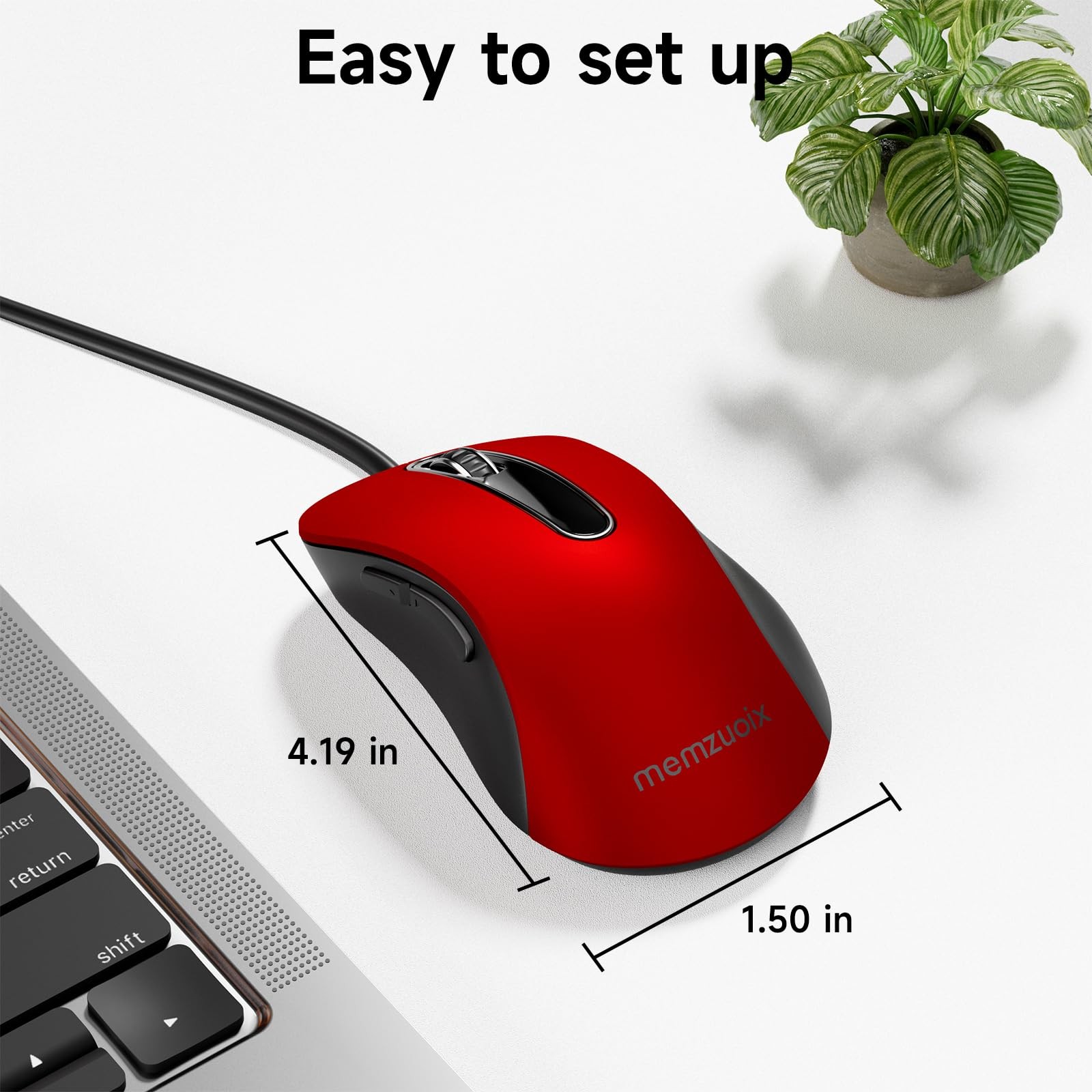 memzuoix Wired Mouse, USB Computer Mouse 1400 DPI Mobile Optical Red