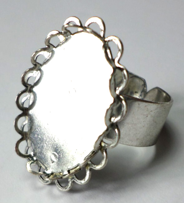 6 of 25x18mm Antique Silver Adjustable Scalloped Wide Band Sturdy Ring Settings