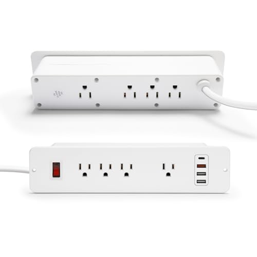 Double Side USB C Recessed Power Strip,Countertop Plugs 8 Outlets 4 USB White