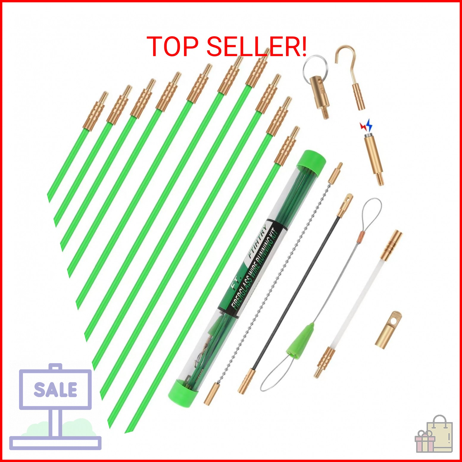 FTIHTRY 14FT Fiberglass Running Electrical Wire Glow Rods Wire Pulling with 8 Di