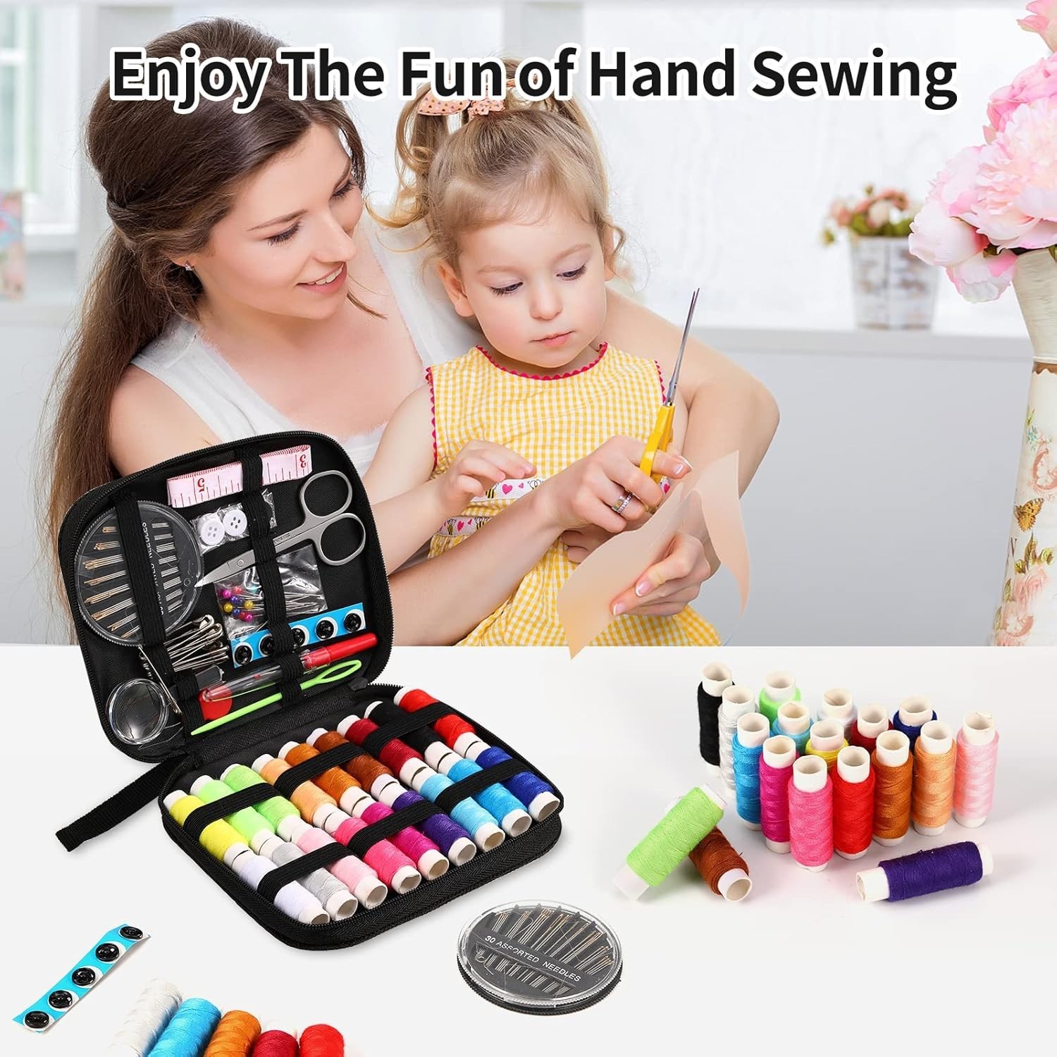 Basic Sewing Kit Needle Thread Set Scissors Tape Measure Travel Repair Kit