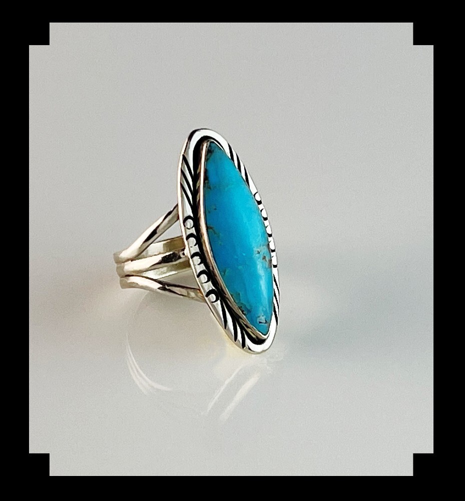 Handcrafted Sterling and Kingman Turquoise Ring Size 7 3/4