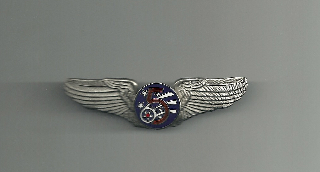 5TH  AIR CORPS FORCE USAF BIG  PEWTER WING BADGE  PIN