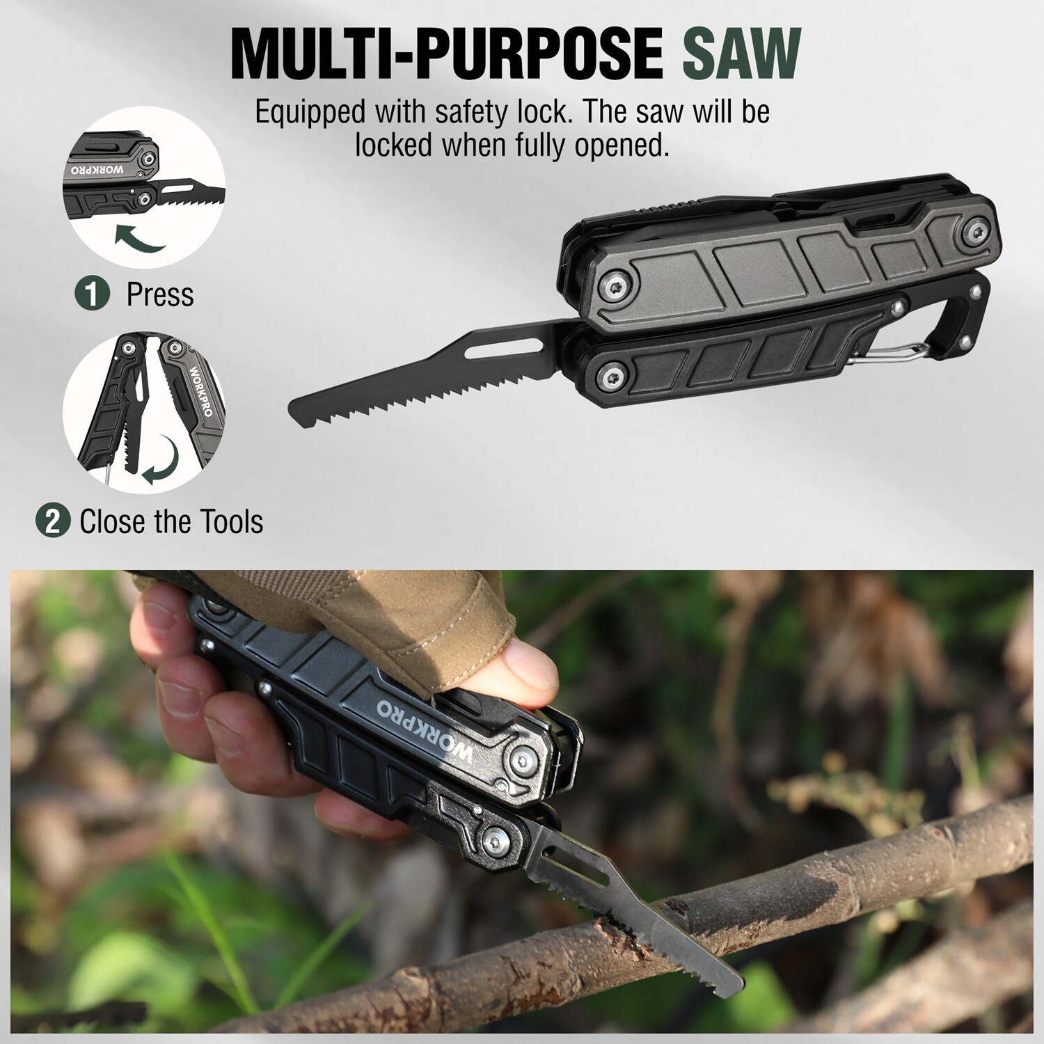 WORKPRO Multitool-11 in 1 Multitool Plier with Pocket Clip Sheath-EDC Multi Tool