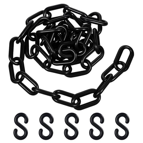 Black Plastic Chain Links, 3 Ft 6mm Plastic Chains with 5 S-Hooks, Linking