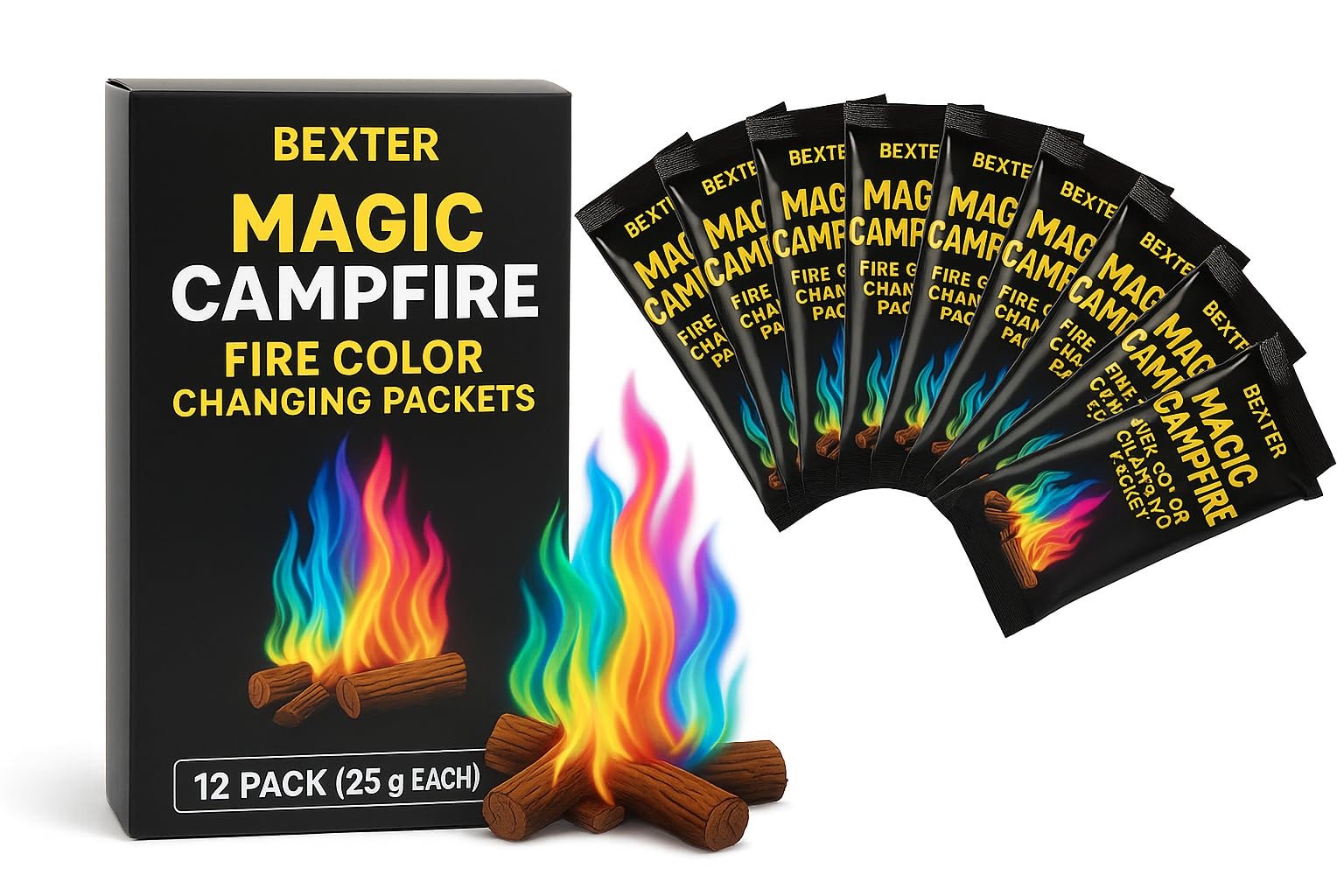 Magic Campfire Fire Color Changing Packets – 12 Pack (25g Each) – Assorted