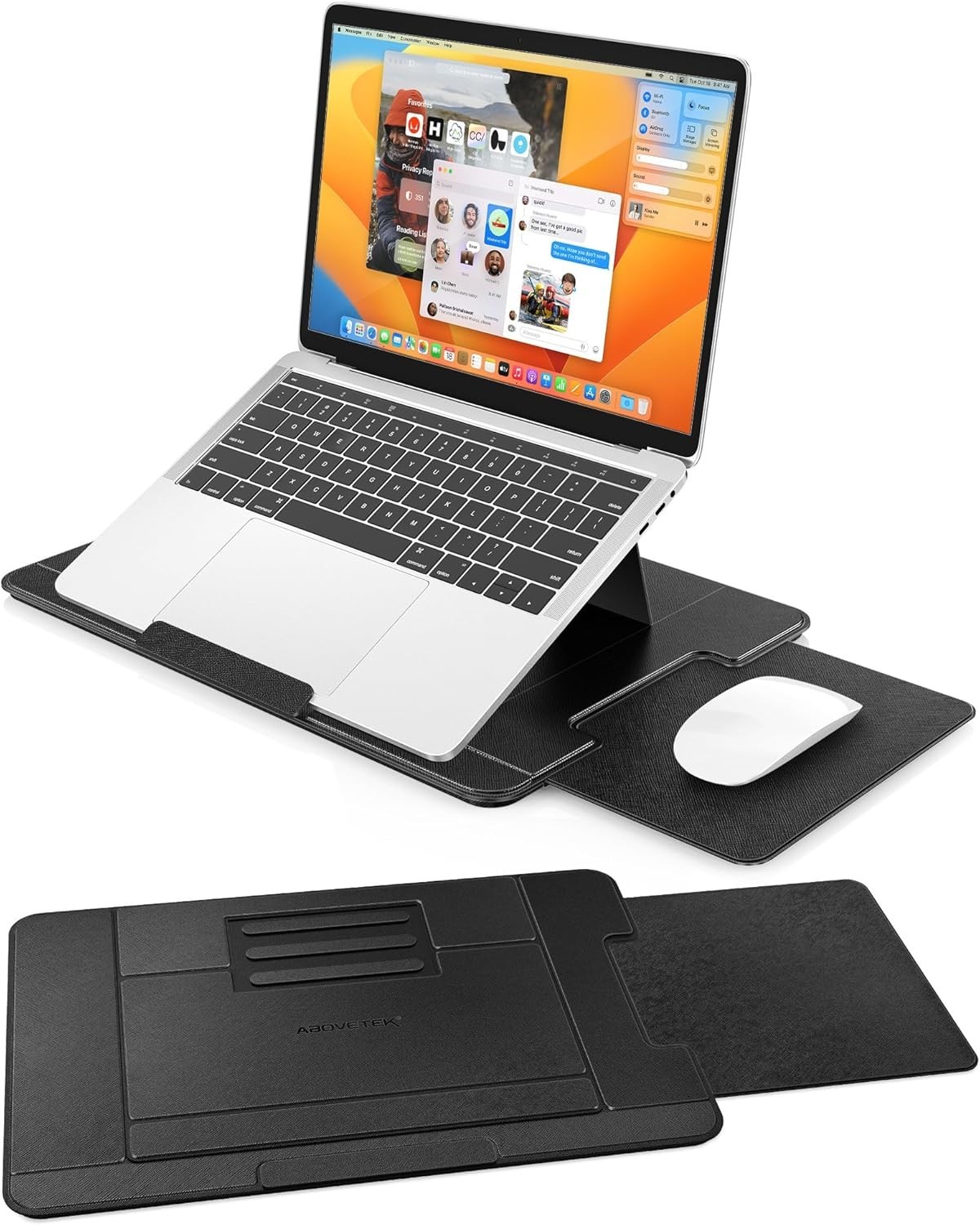 AboveTEK Adjustable Laptop Lap Desk 3 Ergonomic Angles PU Leather - Black