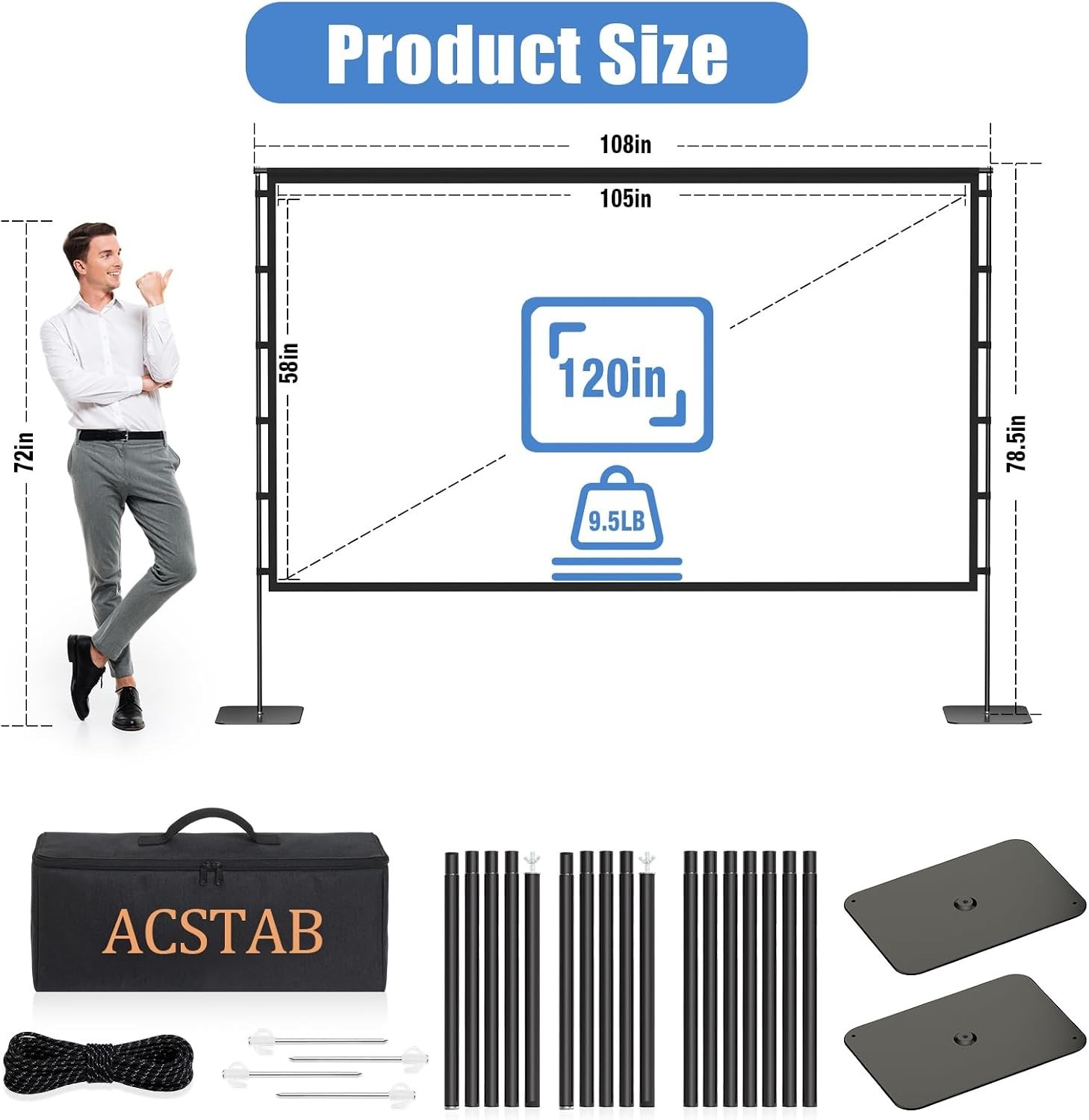120 Inch Outdoor Projector Screen with Stand