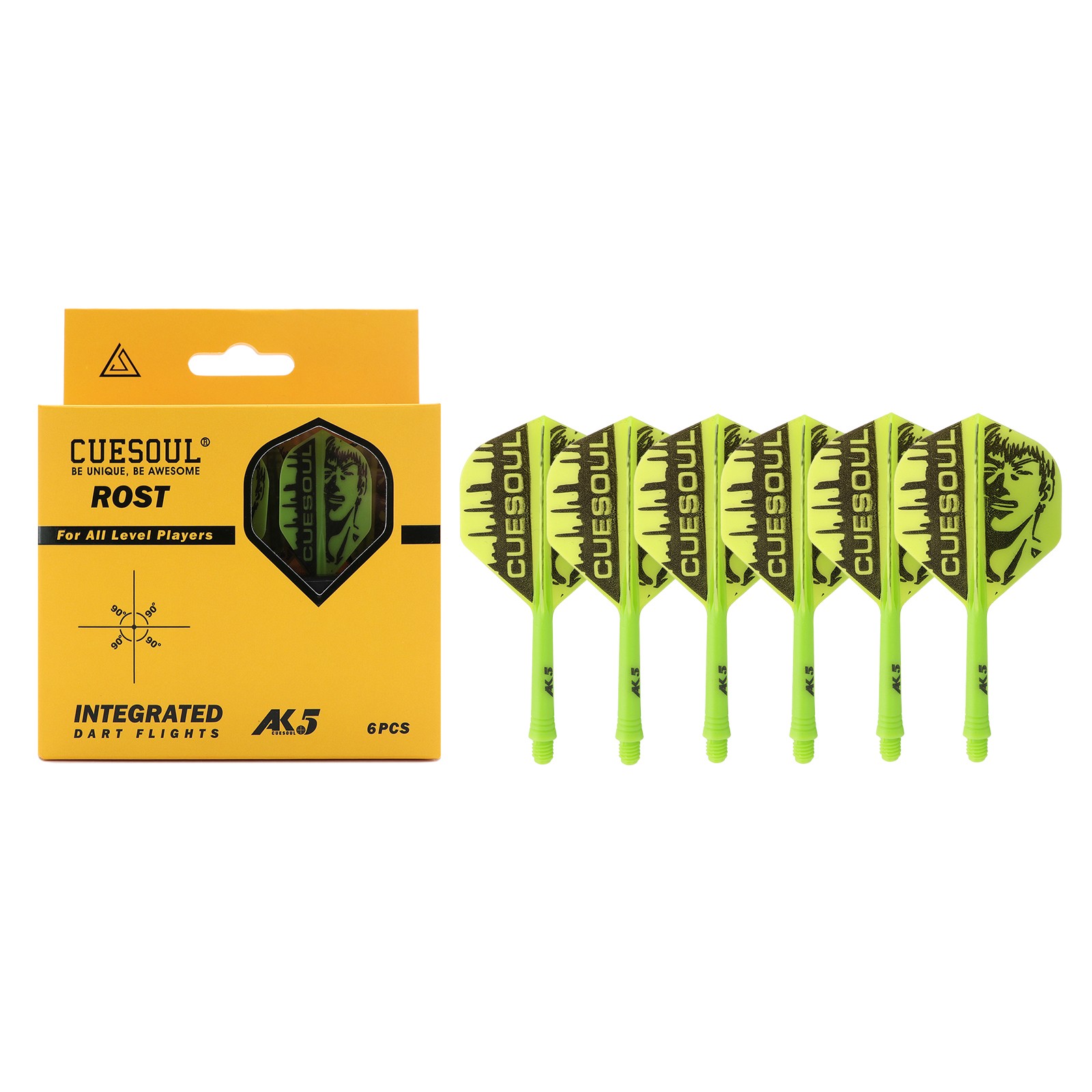 CUESOUL Integrated Dart Shaft and Flights 6 Pcs Standard Shape-Green Man 28mm