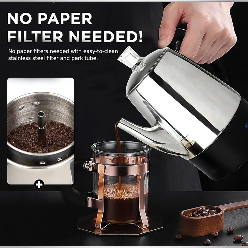 Electric 10 Cup Coffee Percolator Stainless Steel Keep Warm Function Easy Pour