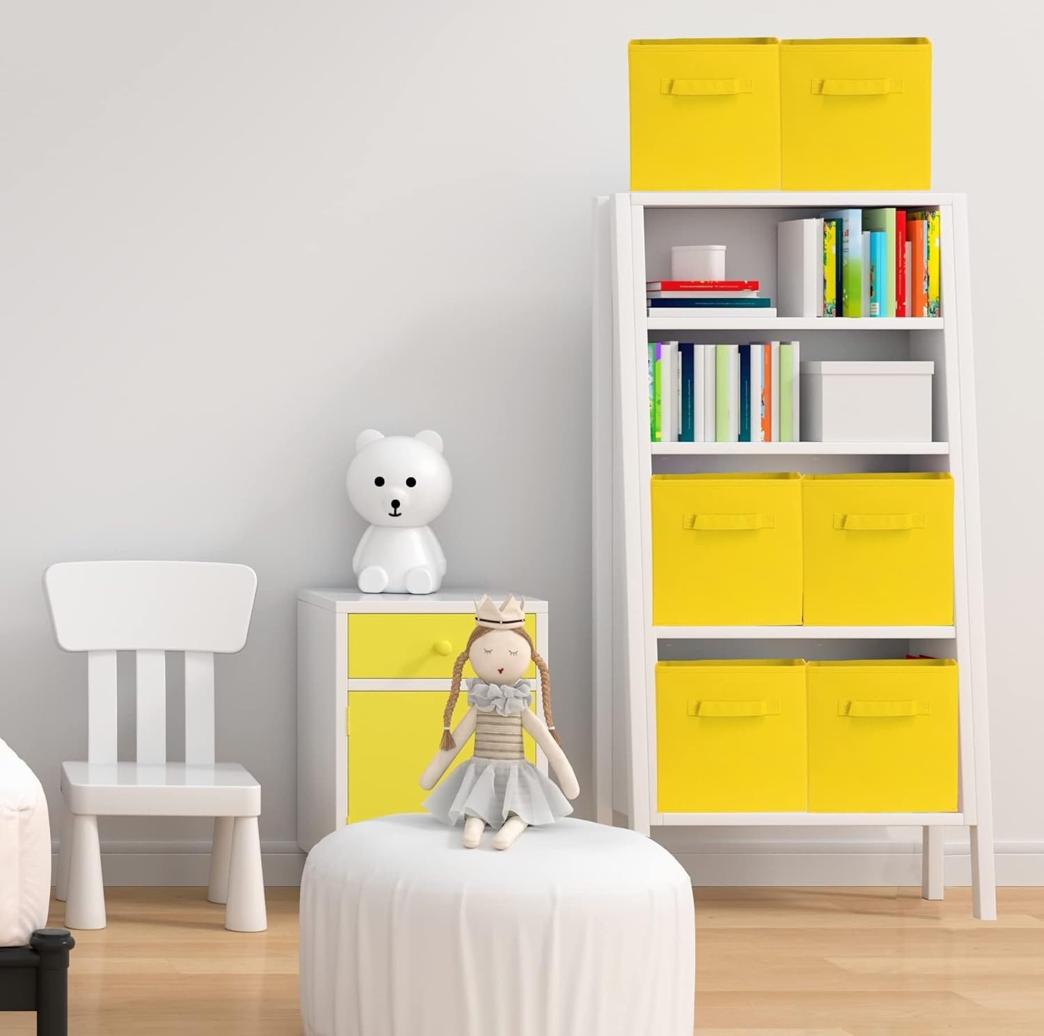 Space-Saving 6-Pack Yellow Foldable Cube Bins - Lightweight and Sturdy Design