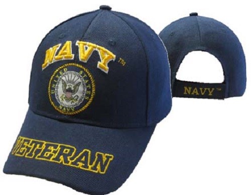 US Navy Veteran Emblem Letters On Bill Crest Shadow Blue Embroidered Cap Hat