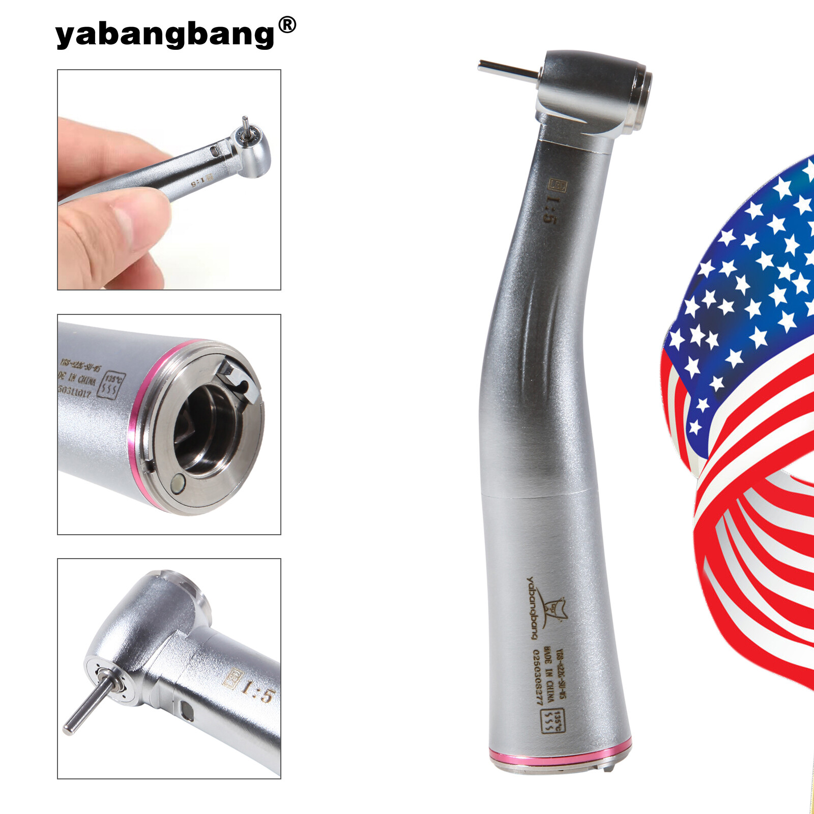 Dental Increasing 1:5 Contra Angle Fiber Optic Handpiece fit Electric Motor DL