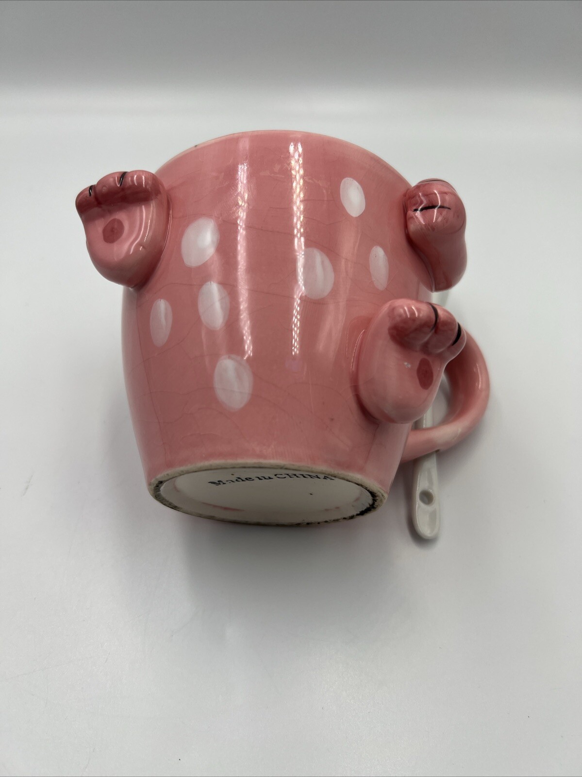 Ceramic Pink Mouse Mug with Spoon 5 x 4” Vgc