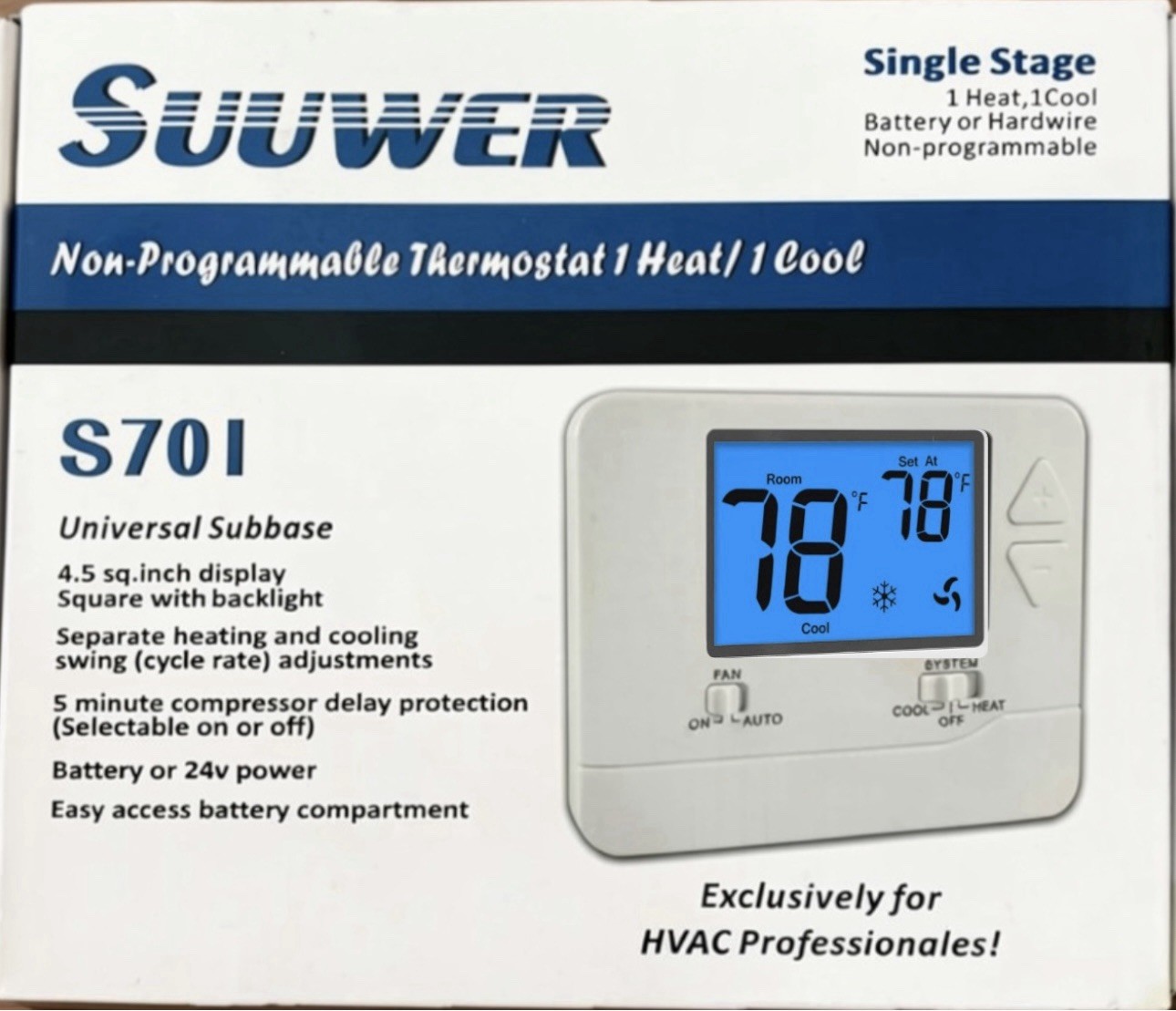 Suuwer Non-Programmable Thermostat 1 Heat/1 Cool
