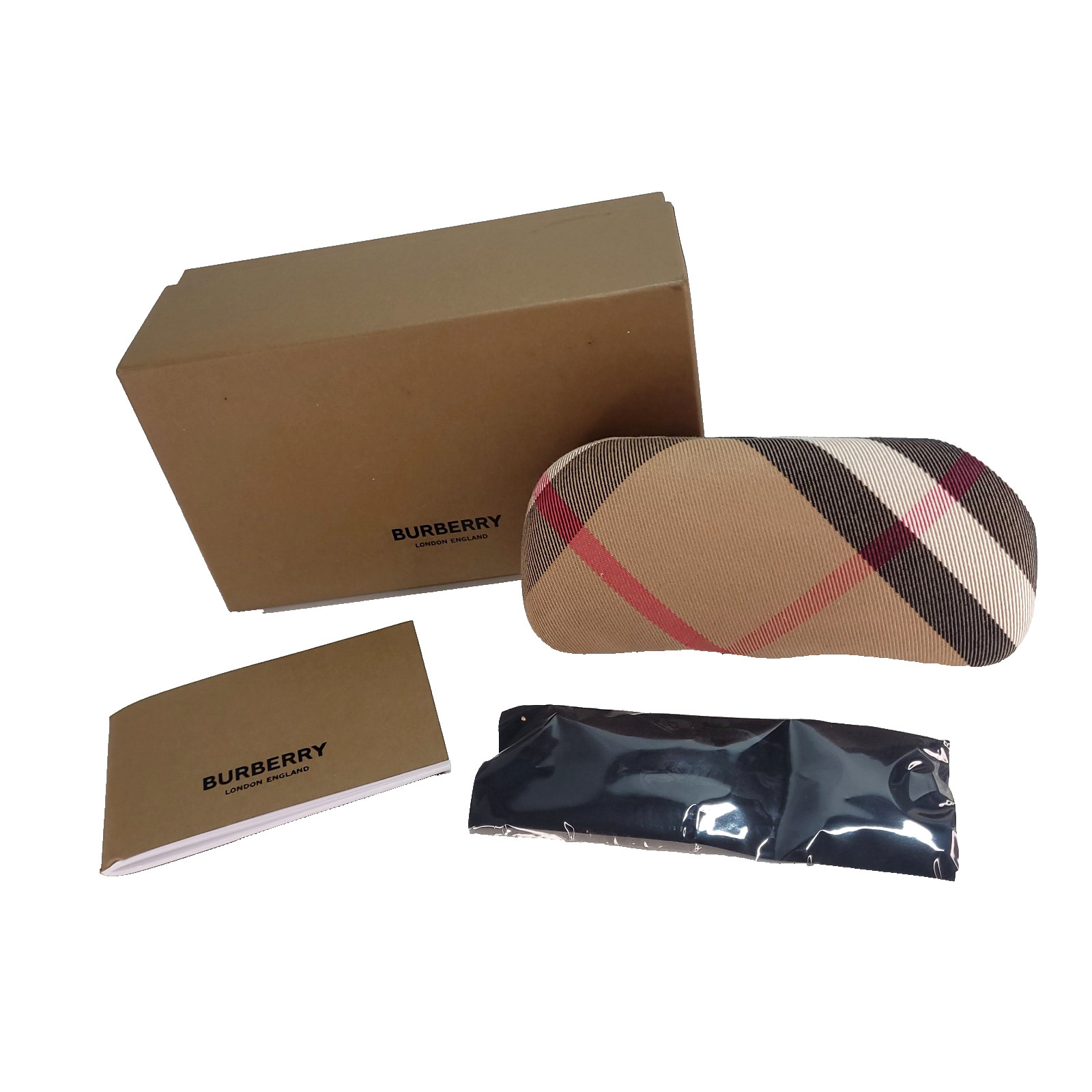 Burberry Nova check plaid glasses hard clam shell Case 6" Box Wipe Pamphlet lot