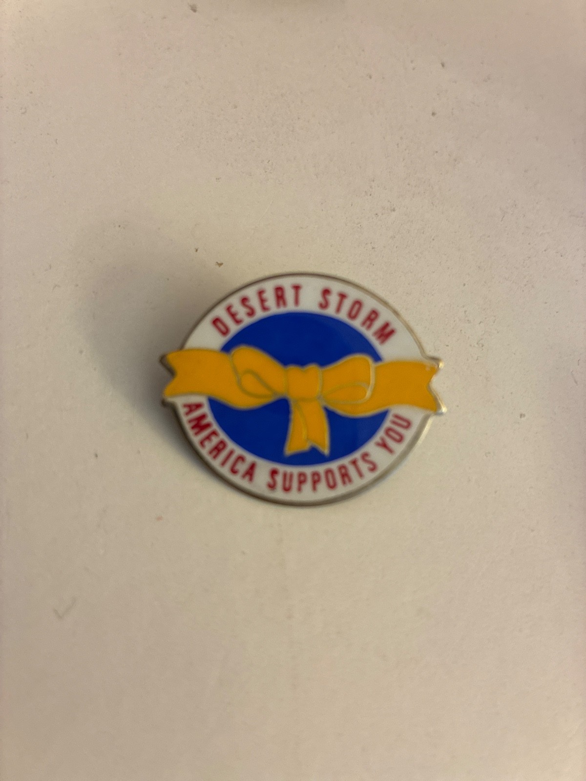 Vtg Desert Storm America Supports You Yellow Ribbon Lapel Pin