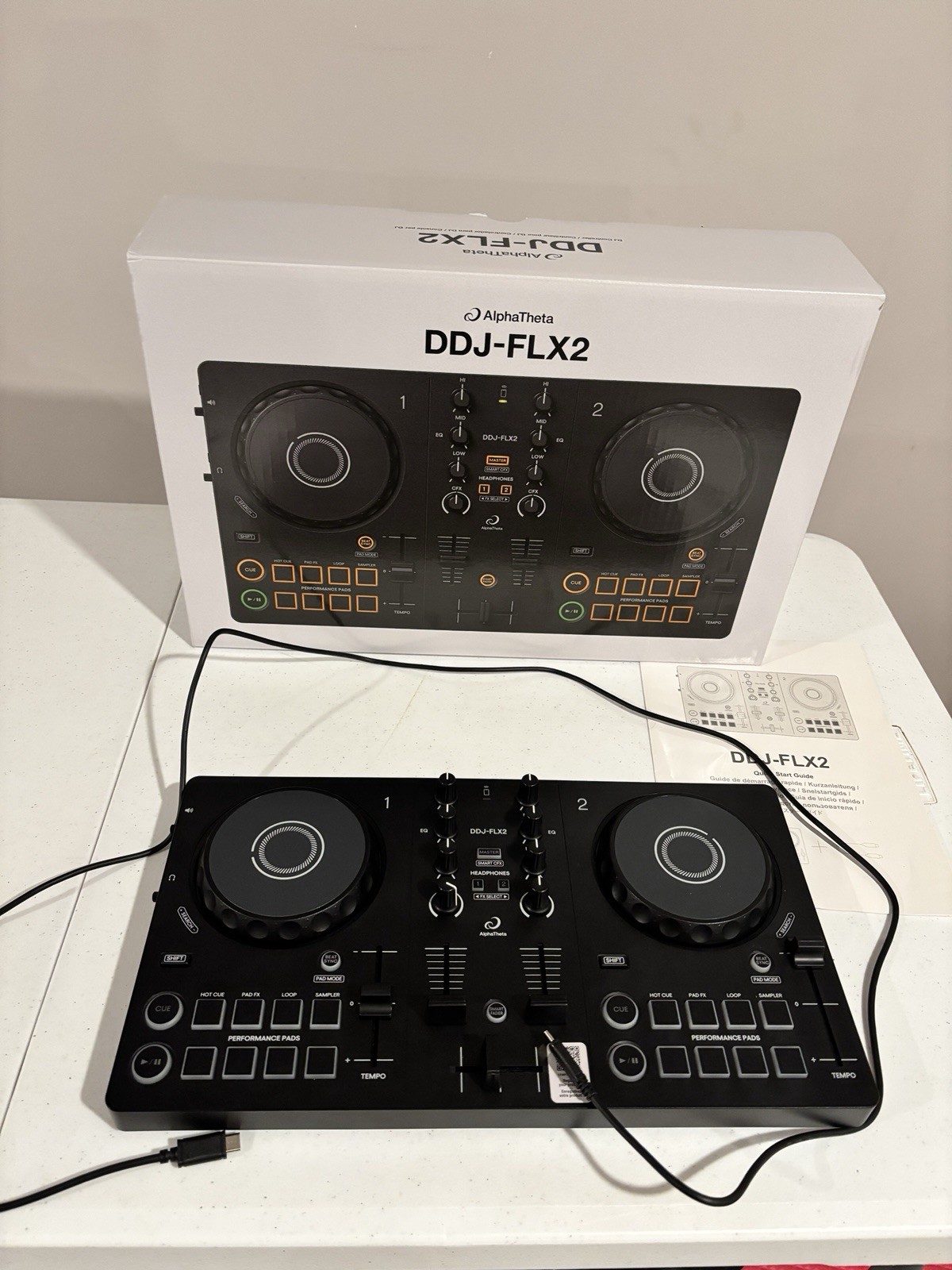 AlphaTheta DDJ-FLX2 2-Deck 2-Channel DJ Controller, USB-C, Portable, Black