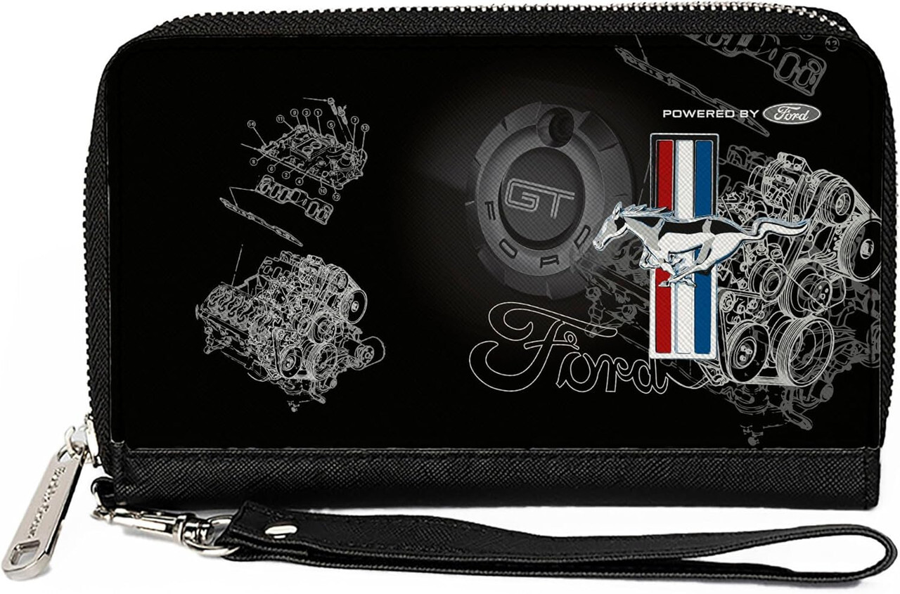 Zip Around Wallet - Mustang Tri-Bar Logo & Motor Blueprint * Licensed FREE SHIP!