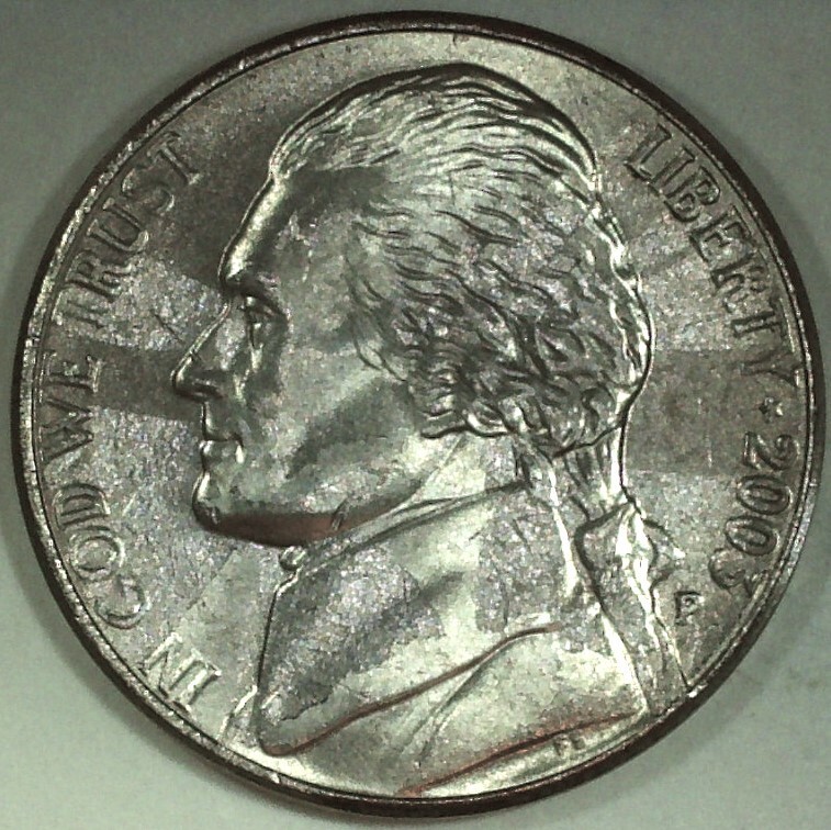 2003-P Jefferson Nickel Struck Through Grease Obv/Rev