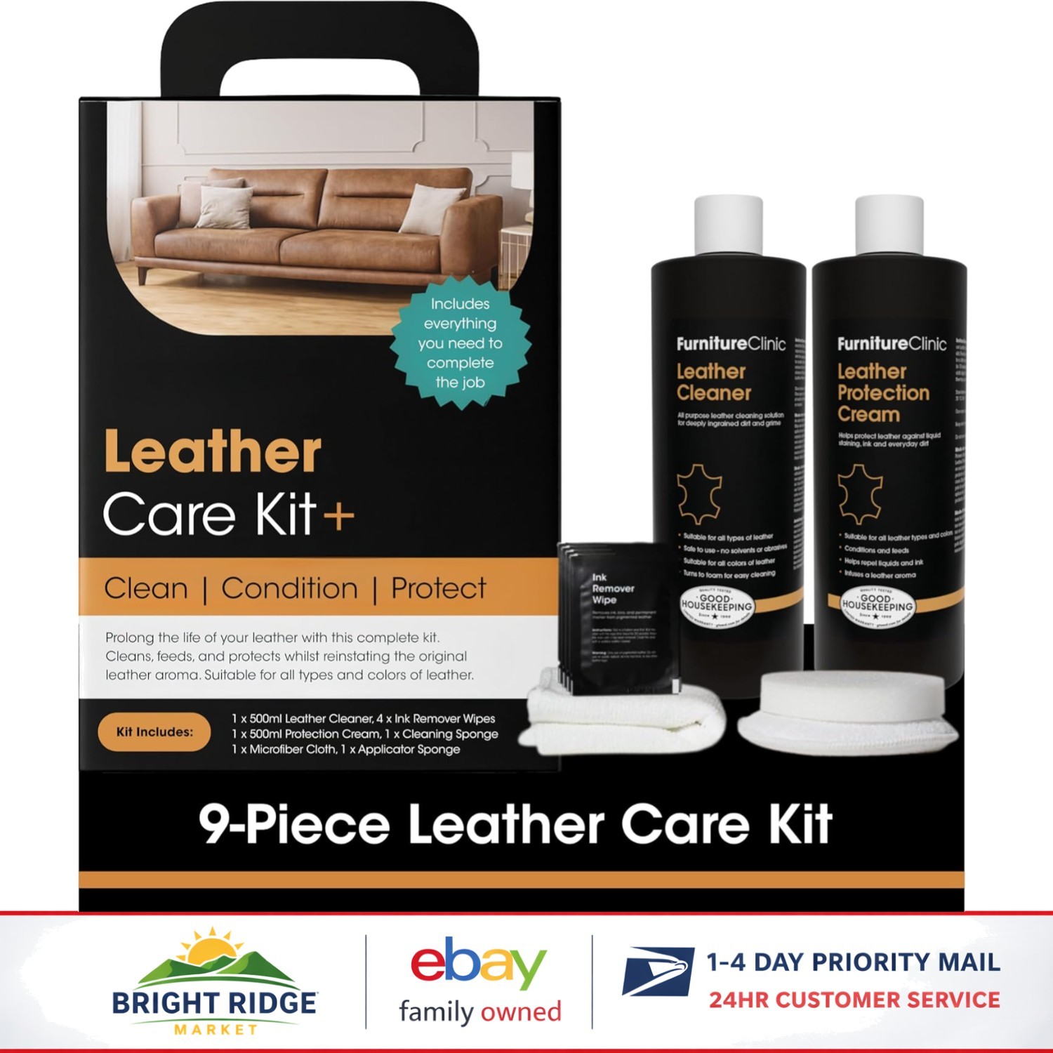 Leather Furniture Care Kit with UV Protection, Sponge, and Cloth Included
