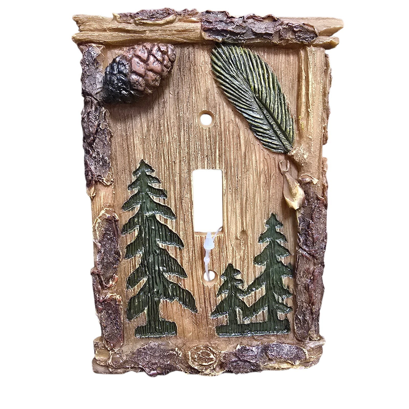 Rustic Cabin Pine Tree Primitive Country Wood Look Single Switch Plate 5.5" X 4"