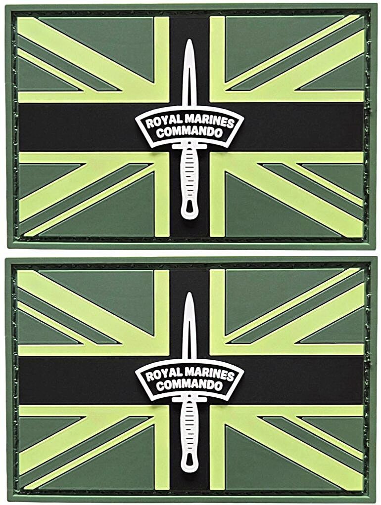 Union Jack UK Flag Royal Marines Commando PVC Rubber Patch | 2PC Hook Back 3"x2"