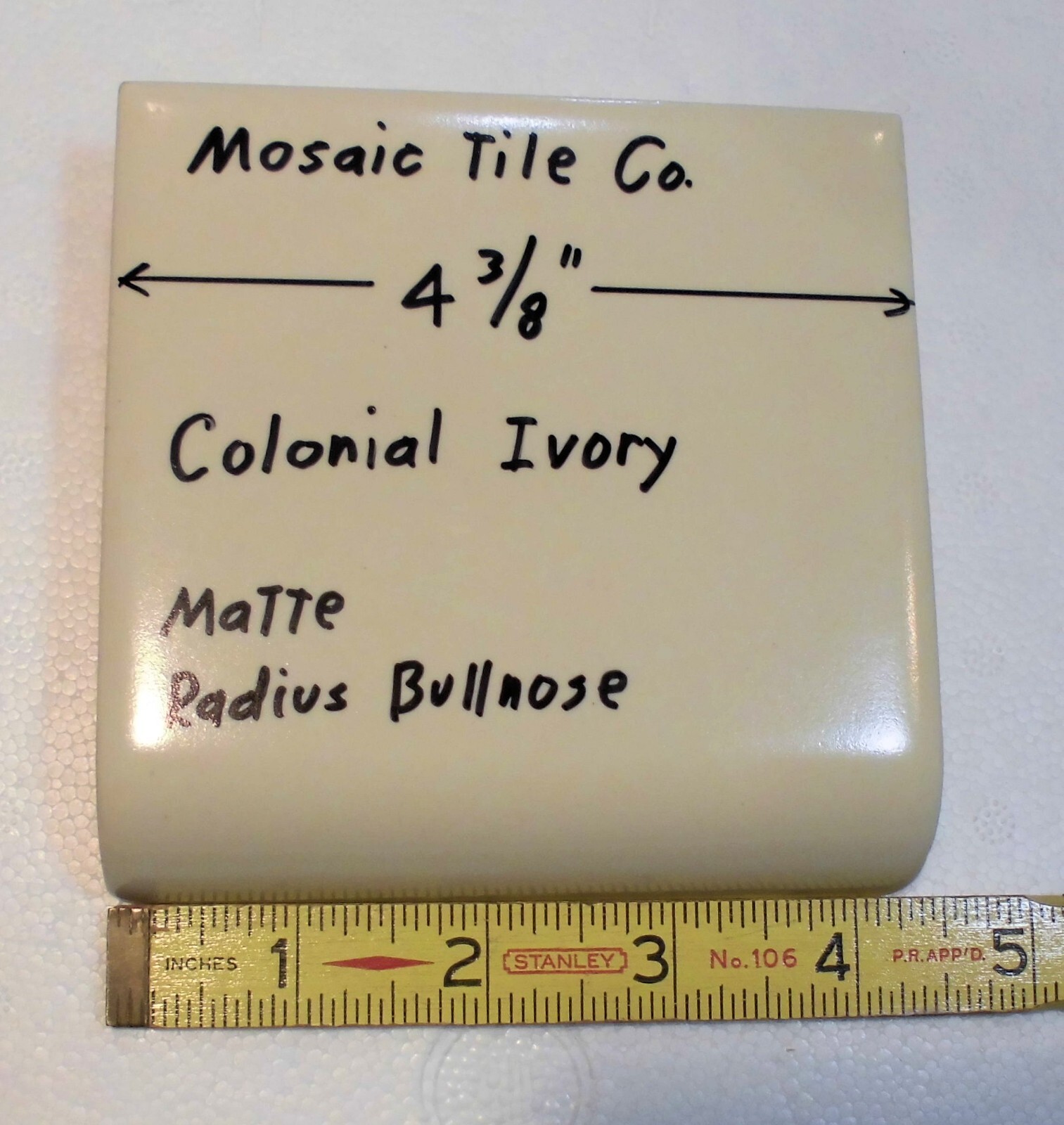 1 pc. Colonial Ivory: Radius Bullnose Matte Ceramic Tile 4-3/8" by Mosaic Co.