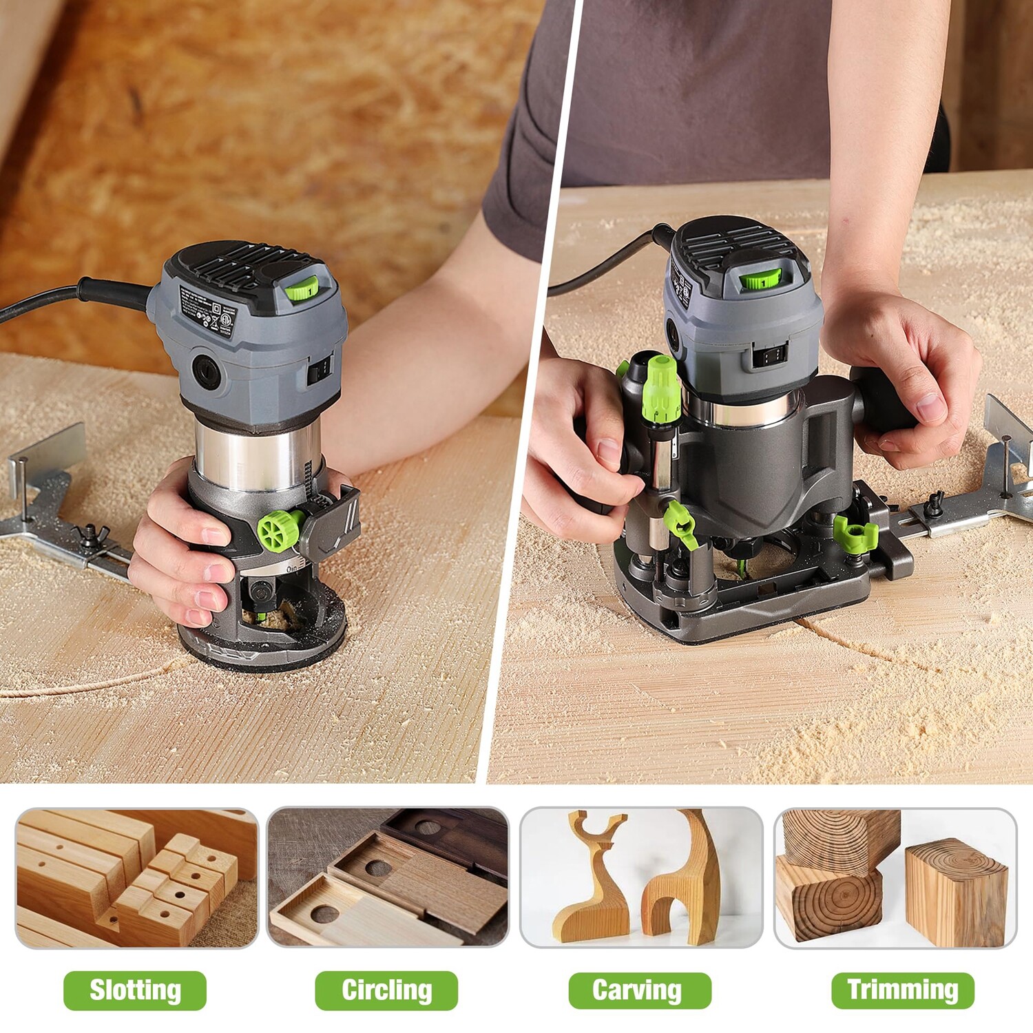 WORKPRO 6.5 Amp Compact Router Combo Fixed Plunge Base Router 6 Speeds 32000 RPM