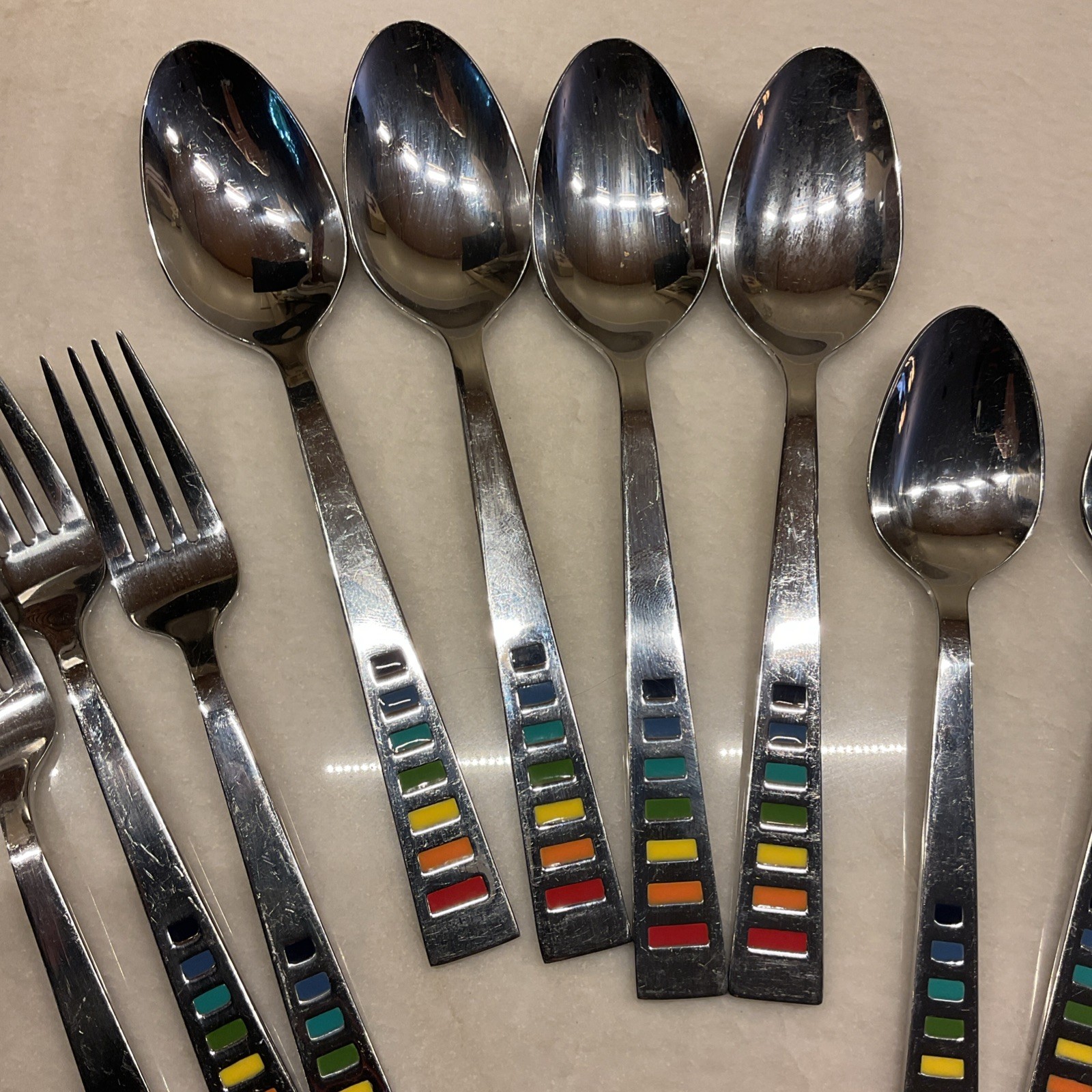 Fiesta Celebration Cambridge Masquerade Rainbow Flatware 17 Pieces Scratches