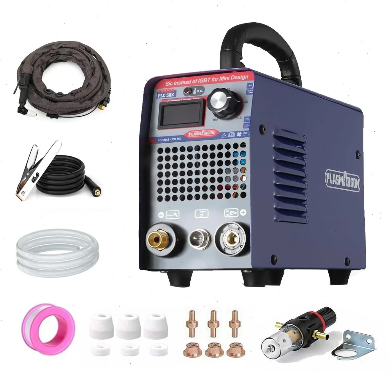 CUT50 110V/220V 50A Plasma Cutter Sic Mosfet 10mm'' Clean Cuts LED Display