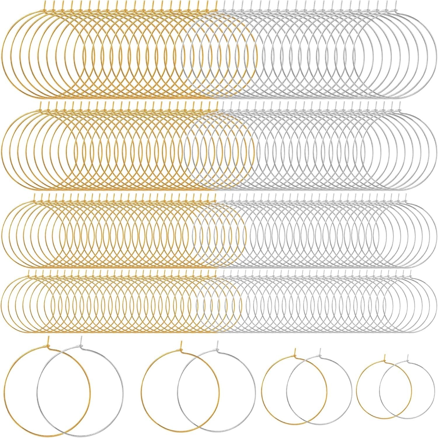 280pcs Hypoallergenic Earring Beading Hoops, 20mm 25mm 30mm 35mm Round Hoop